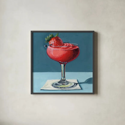 Strawberry Daquori by Kate Jarvik Birch. Shown in a sleek black glass frame for a contemporary gallery look. Available as an archival giclee rolled canvas, fine art paper, or poster print. SKU 98614a.