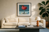 Strawberry Daquori by Kate Jarvik Birch. Displayed in a glass frame with matte in a clean modern living room. Available as an archival giclee rolled canvas, fine art paper, or poster print. SKU 98614a.