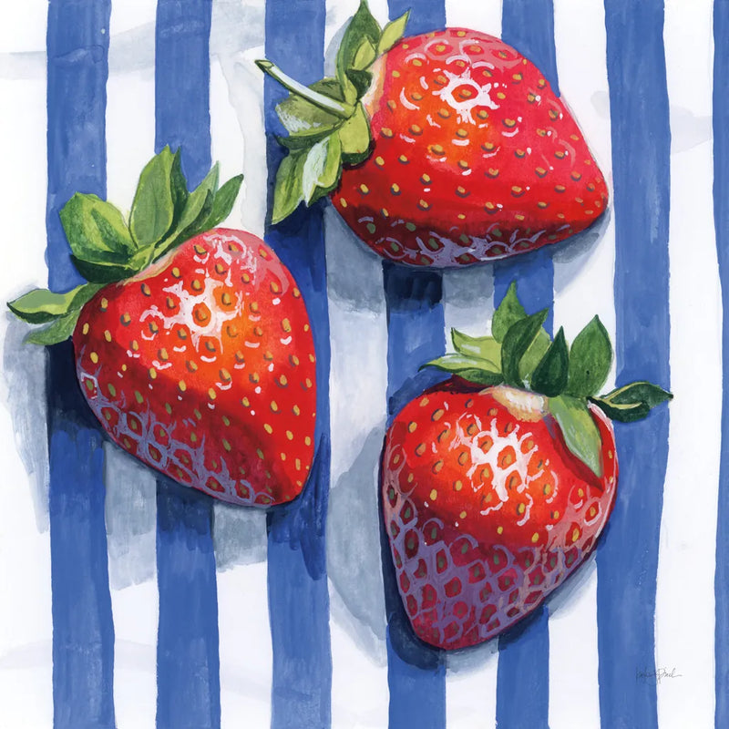 Stripe Cloth Berries by Kate Jarvik Birch. SKU 99767a. Archival Giclee Fine art print for wall decor.