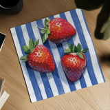 Stripe Cloth Berries by Kate Jarvik Birch. Shown as a detailed flat fine art print, highlighting archival giclee quality. Available as an archival giclee rolled canvas, fine art paper, or poster print. SKU 99767a.