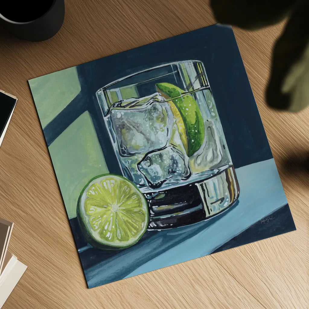 Strong Gin and Tonic II by Kate Jarvik Birch. Shown as a detailed flat fine art print, highlighting archival giclee quality. Available as an archival giclee rolled canvas, fine art paper, or poster print. SKU 98622a.
