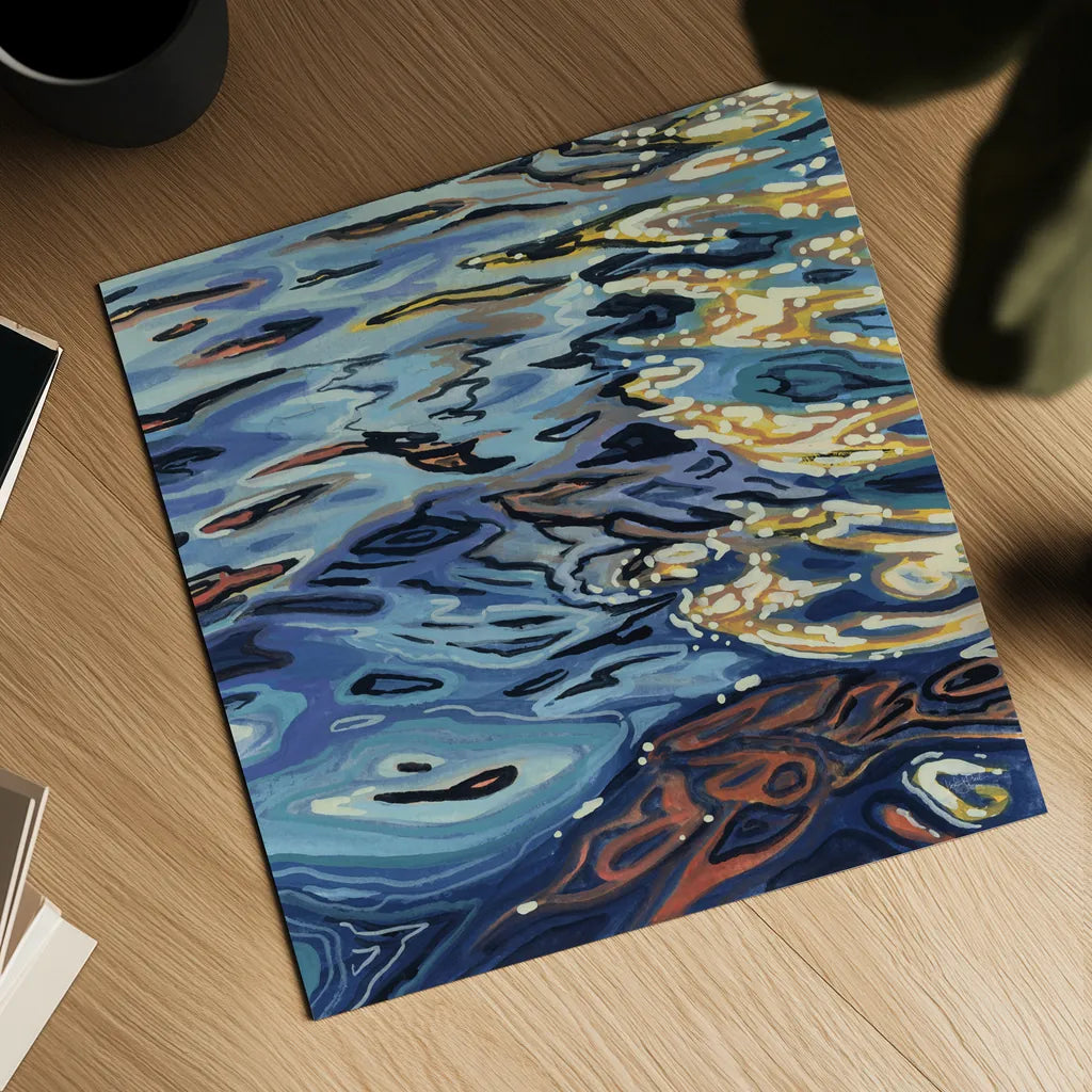 Sunrise on Rippling Water by Kate Jarvik Birch. Shown as a detailed flat fine art print, highlighting archival giclee quality. Available as an archival giclee rolled canvas, fine art paper, or poster print. SKU 98606a.