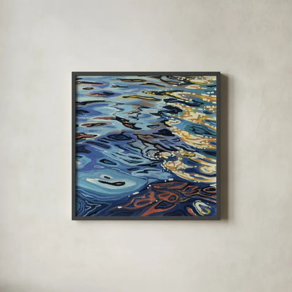 Sunrise on Rippling Water by Kate Jarvik Birch. Shown in a sleek black glass frame for a contemporary gallery look. Available as an archival giclee rolled canvas, fine art paper, or poster print. SKU 98606a.