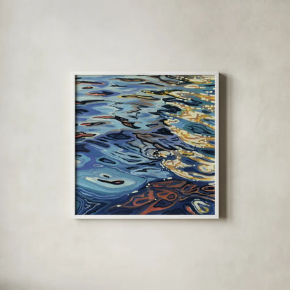 Sunrise on Rippling Water by Kate Jarvik Birch. Shown in a crisp white glass frame for a clean and minimalist style. Available as an archival giclee rolled canvas, fine art paper, or poster print. SKU 98606a.