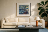 Sunrise on Rippling Water by Kate Jarvik Birch. Displayed in a glass frame with matte in a clean modern living room. Available as an archival giclee rolled canvas, fine art paper, or poster print. SKU 98606a.