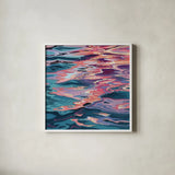 Sunset Reflections on Water by Kate Jarvik Birch. Shown in a crisp white glass frame for a clean and minimalist style. Available as an archival giclee rolled canvas, fine art paper, or poster print. SKU 99554a.