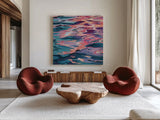 Sunset Reflections on Water by Kate Jarvik Birch. Shown as extra-large giant wall art in a modern living room. Available as an archival giclee rolled canvas, fine art paper, or poster print. SKU 99554a.