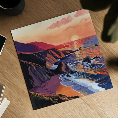 Sunset on The Sandy Dune by Kate Jarvik Birch. Shown as a detailed flat fine art print, highlighting archival giclee quality. Available as an archival giclee rolled canvas, fine art paper, or poster print. SKU 99559a.