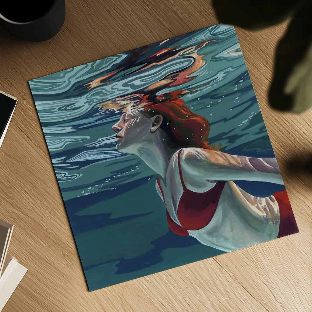 Swimming To The Surface by Kate Jarvik Birch. Shown as a detailed flat fine art print, highlighting archival giclee quality. Available as an archival giclee rolled canvas, fine art paper, or poster print. SKU 98537a.