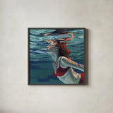 Swimming To The Surface by Kate Jarvik Birch. Shown in a sleek black glass frame for a contemporary gallery look. Available as an archival giclee rolled canvas, fine art paper, or poster print. SKU 98537a.