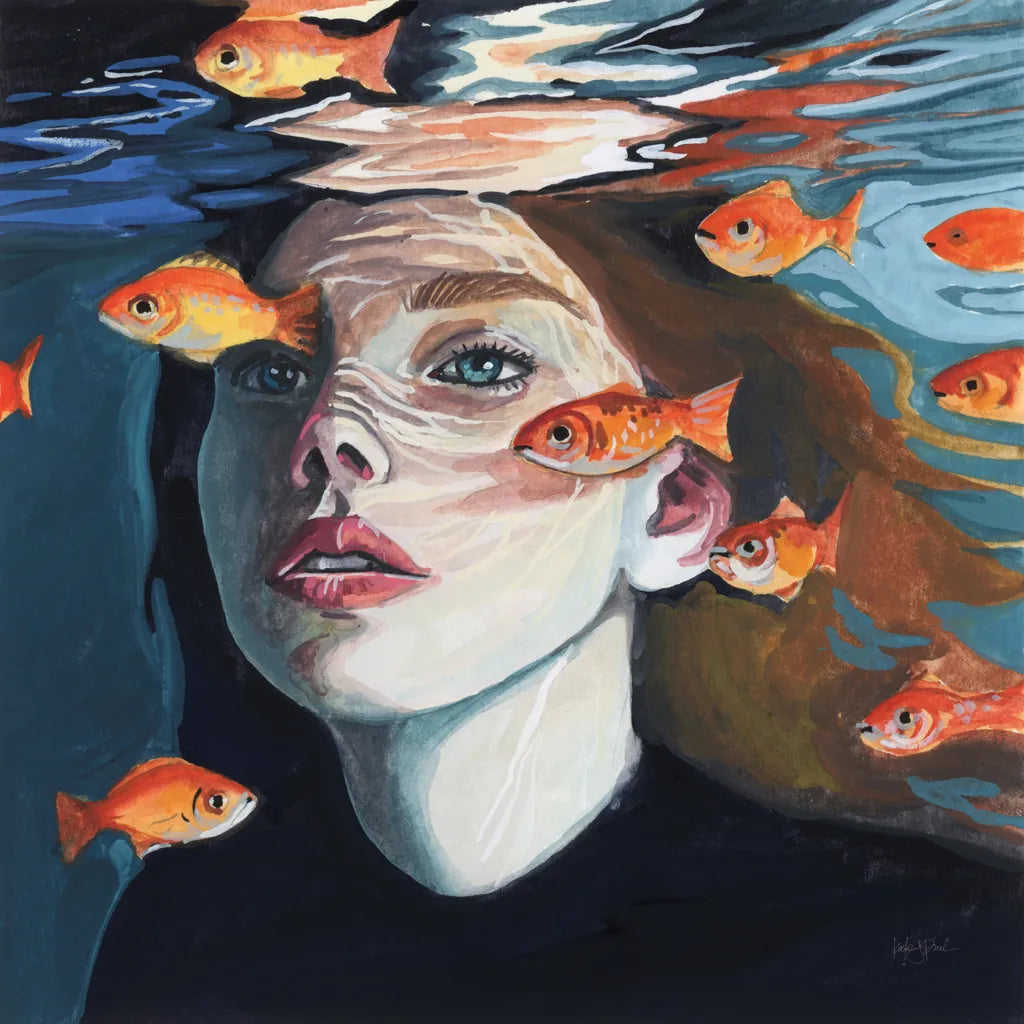 Swimming With The Fishies by Kate Jarvik Birch. SKU 98538a. Archival Giclee Fine art print for wall decor.