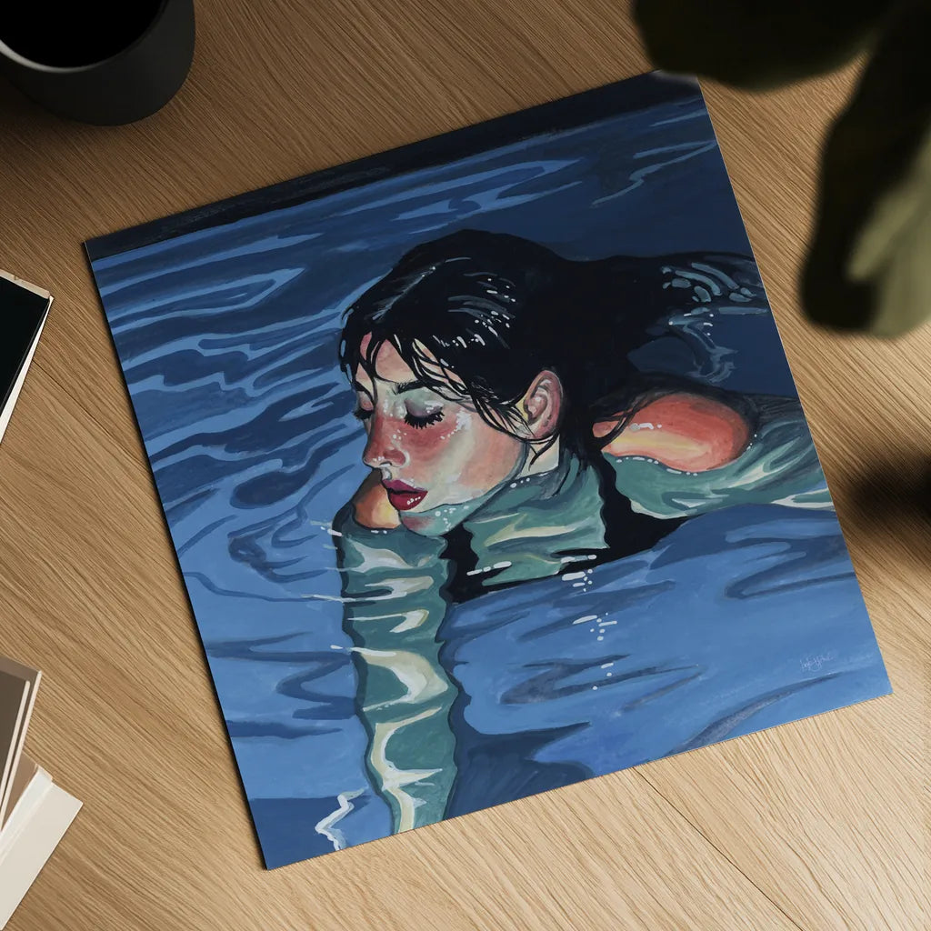 Swimming in Evening Glow by Kate Jarvik Birch. Shown as a detailed flat fine art print, highlighting archival giclee quality. Available as an archival giclee rolled canvas, fine art paper, or poster print. SKU 98609a.
