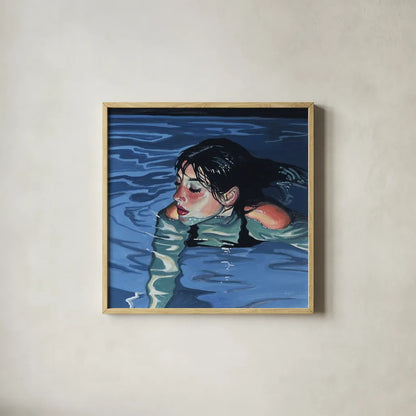 Swimming in Evening Glow by Kate Jarvik Birch. Shown in a natural wood glass frame for a timeless modern aesthetic. Available as an archival giclee rolled canvas, fine art paper, or poster print. SKU 98609a.