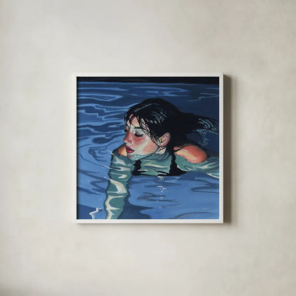 Swimming in Evening Glow by Kate Jarvik Birch. Shown in a crisp white glass frame for a clean and minimalist style. Available as an archival giclee rolled canvas, fine art paper, or poster print. SKU 98609a.