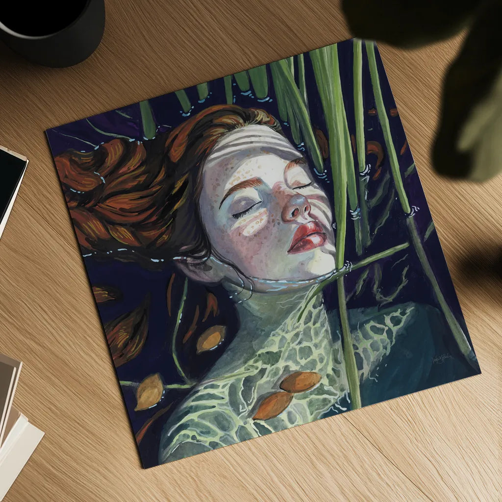 Swimming in The Reeds by Kate Jarvik Birch. Shown as a detailed flat fine art print, highlighting archival giclee quality. Available as an archival giclee rolled canvas, fine art paper, or poster print. SKU 98536a.