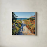 Take Me to The Cape by Kate Jarvik Birch. Shown in a crisp white glass frame for a clean and minimalist style. Available as an archival giclee rolled canvas, fine art paper, or poster print. SKU 101981a.