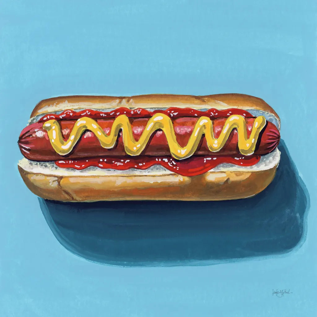 The Perfect Hotdog by Kate Jarvik Birch. SKU 98539a. Archival Giclee Fine art print for wall decor.