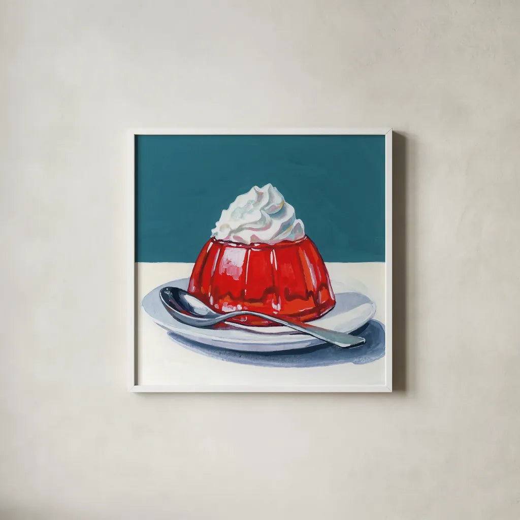 The Perfect Light Dessert by Kate Jarvik Birch. Shown in a crisp white glass frame for a clean and minimalist style. Available as an archival giclee rolled canvas, fine art paper, or poster print. SKU 98623a.