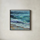 The Sounds of The Shore by Kate Jarvik Birch. Shown in a sleek black glass frame for a contemporary gallery look. Available as an archival giclee rolled canvas, fine art paper, or poster print. SKU 101972a.