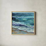 The Sounds of The Shore by Kate Jarvik Birch. Shown in a natural wood glass frame for a timeless modern aesthetic. Available as an archival giclee rolled canvas, fine art paper, or poster print. SKU 101972a.