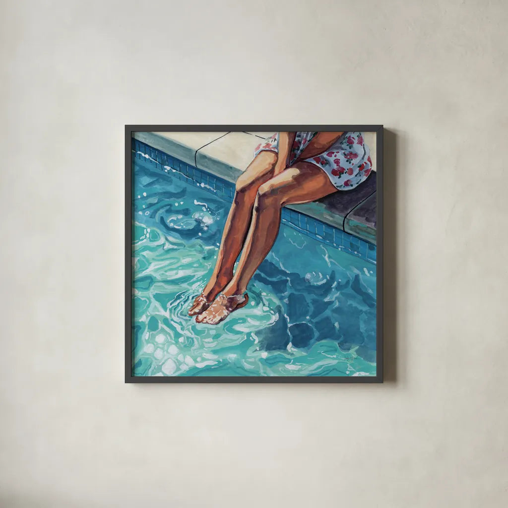 The Waters Fine by Kate Jarvik Birch. Shown in a sleek black glass frame for a contemporary gallery look. Available as an archival giclee rolled canvas, fine art paper, or poster print. SKU 101980a.