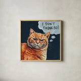 Thought Bubble Sassy Cat by Kate Jarvik Birch. Shown in a natural wood glass frame for a timeless modern aesthetic. Available as an archival giclee rolled canvas, fine art paper, or poster print. SKU 102910a.