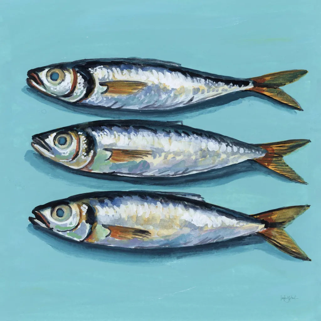 Three Little Fishies by Kate Jarvik Birch. SKU 98624a. Archival Giclee Fine art print for wall decor.