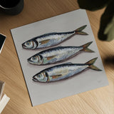 Three Little Fishies Neutral by Kate Jarvik Birch. Shown as a detailed flat fine art print, highlighting archival giclee quality. Available as an archival giclee rolled canvas, fine art paper, or poster print. SKU 102677a.