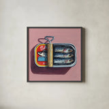 Tinned Trio by Kate Jarvik Birch. Shown in a sleek black glass frame for a contemporary gallery look. Available as an archival giclee rolled canvas, fine art paper, or poster print. SKU 102585a.