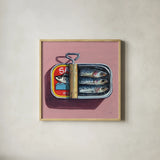 Tinned Trio by Kate Jarvik Birch. Shown in a natural wood glass frame for a timeless modern aesthetic. Available as an archival giclee rolled canvas, fine art paper, or poster print. SKU 102585a.