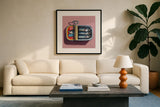 Tinned Trio by Kate Jarvik Birch. Displayed in a glass frame with matte in a clean modern living room. Available as an archival giclee rolled canvas, fine art paper, or poster print. SKU 102585a.