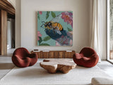 To Bee Or Not To Bee by Kate Jarvik Birch. Shown as extra-large giant wall art in a modern living room. Available as an archival giclee rolled canvas, fine art paper, or poster print. SKU 101988a.