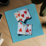 Torn Seven of Hearts by Kate Jarvik Birch. Shown as a detailed flat fine art print, highlighting archival giclee quality. Available as an archival giclee rolled canvas, fine art paper, or poster print. SKU 98603a.