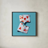 Torn Seven of Hearts by Kate Jarvik Birch. Shown in a sleek black glass frame for a contemporary gallery look. Available as an archival giclee rolled canvas, fine art paper, or poster print. SKU 98603a.