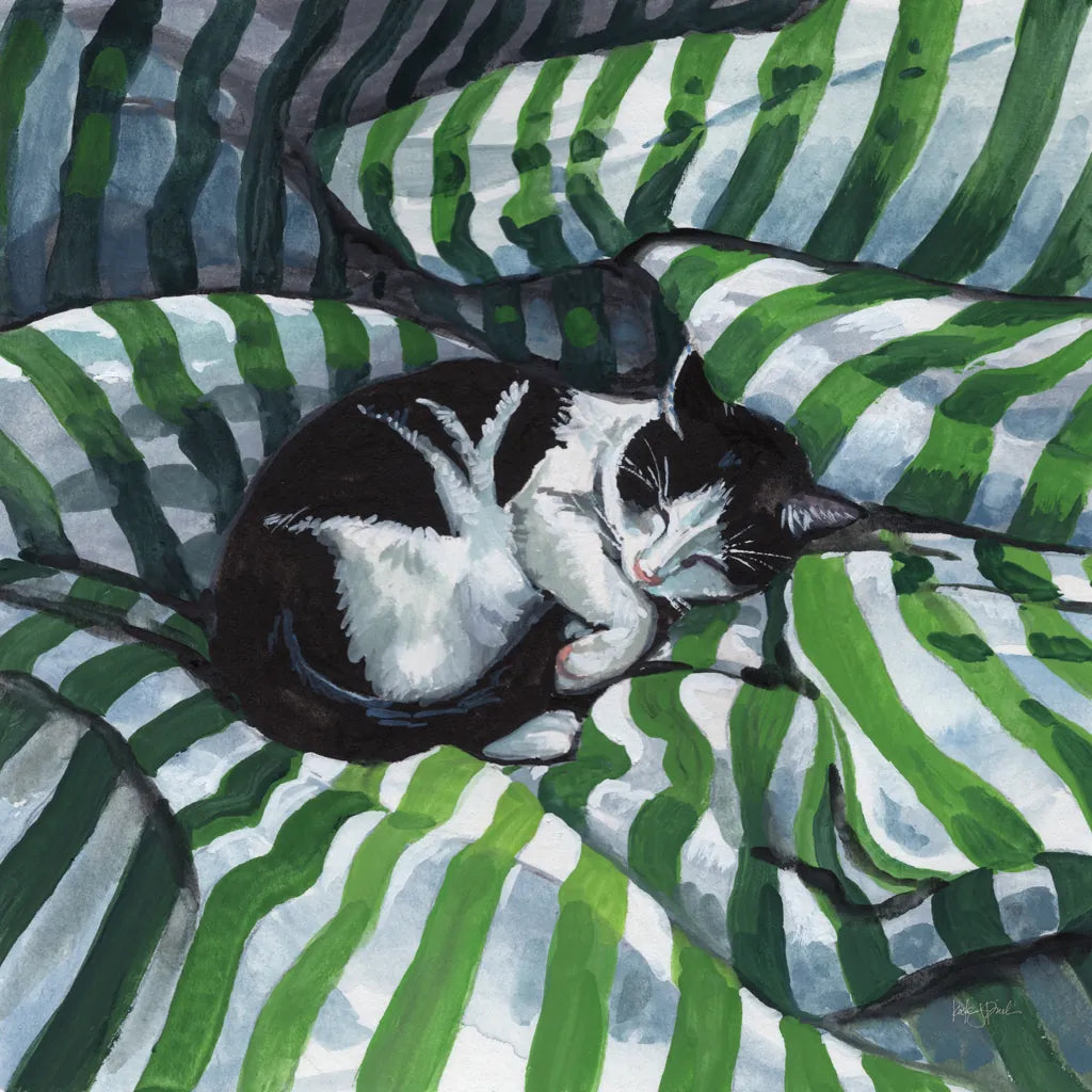 Tuxedo Cat Nap by Kate Jarvik Birch. SKU 100954a. Archival Giclee Fine art print for wall decor.