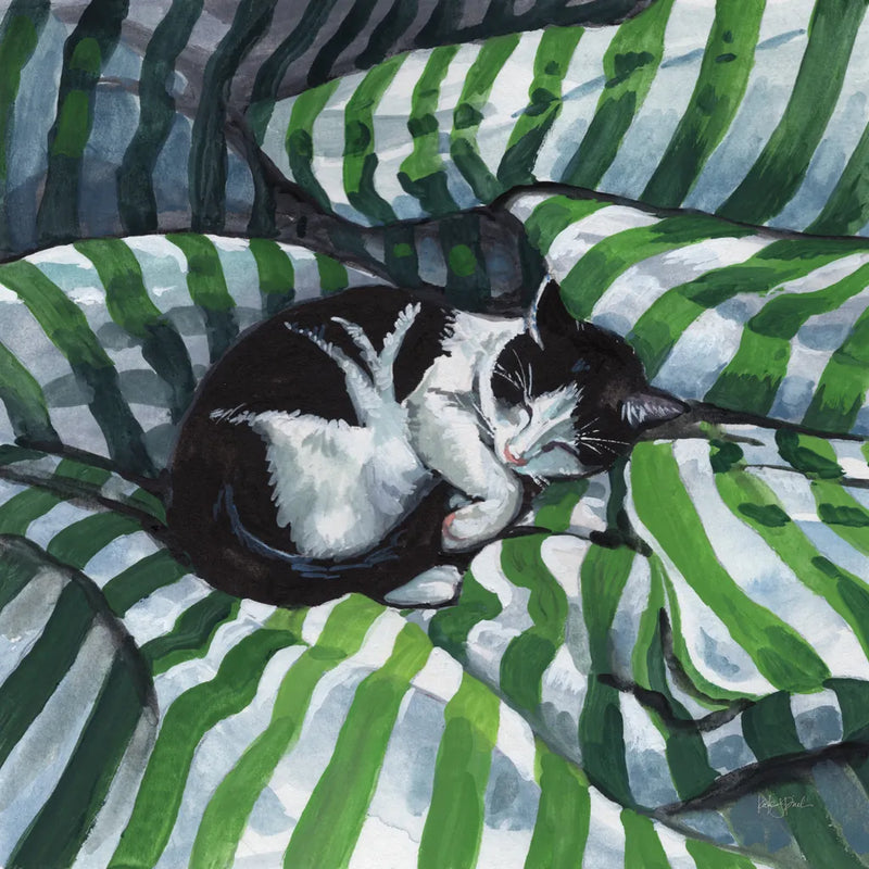 Tuxedo Cat Nap by Kate Jarvik Birch. SKU 100954a. Archival Giclee Fine art print for wall decor.