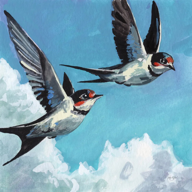 Two Birds in The Clouds by Kate Jarvik Birch. SKU 99769a. Archival Giclee Fine art print for wall decor.