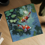 Two Koi Fish In Pond by Kate Jarvik Birch. Shown as a detailed flat fine art print, highlighting archival giclee quality. Available as an archival giclee rolled canvas, fine art paper, or poster print. SKU 101984a.