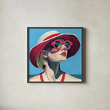 Vacation In Style by Kate Jarvik Birch. Shown in a sleek black glass frame for a contemporary gallery look. Available as an archival giclee rolled canvas, fine art paper, or poster print. SKU 98540a.