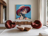 Vacation In Style by Kate Jarvik Birch. Shown as extra-large giant wall art in a modern living room. Available as an archival giclee rolled canvas, fine art paper, or poster print. SKU 98540a.