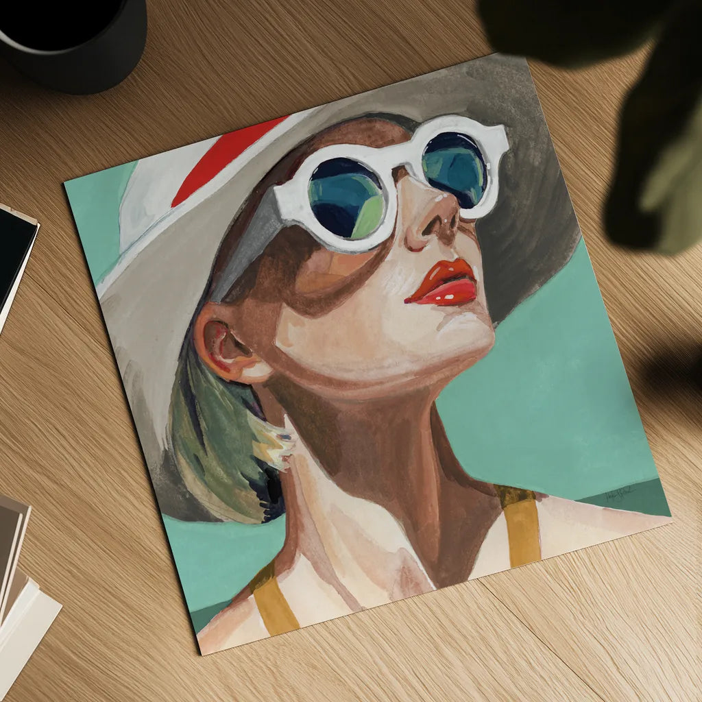 Vacation In Style Teal by Kate Jarvik Birch. Shown as a detailed flat fine art print, highlighting archival giclee quality. Available as an archival giclee rolled canvas, fine art paper, or poster print. SKU 100022a.