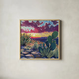 Warm Southwestern Sunset by Kate Jarvik Birch. Shown in a natural wood glass frame for a timeless modern aesthetic. Available as an archival giclee rolled canvas, fine art paper, or poster print. SKU 98541a.