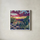 Warm Southwestern Sunset by Kate Jarvik Birch. Shown in a crisp white glass frame for a clean and minimalist style. Available as an archival giclee rolled canvas, fine art paper, or poster print. SKU 98541a.