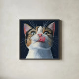 When The Treats Come Out by Kate Jarvik Birch. Shown in a sleek black glass frame for a contemporary gallery look. Available as an archival giclee rolled canvas, fine art paper, or poster print. SKU 99689a.