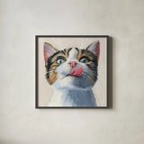 When The Treats Come Out Cream by Kate Jarvik Birch. Shown in a sleek black glass frame for a contemporary gallery look. Available as an archival giclee rolled canvas, fine art paper, or poster print. SKU 100719a.