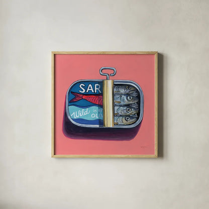 Wild Sardines by Kate Jarvik Birch. Shown in a natural wood glass frame for a timeless modern aesthetic. Available as an archival giclee rolled canvas, fine art paper, or poster print. SKU 98542a.
