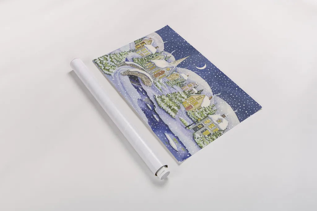 All is Calm All is Bright by Kathleen Parr McKenna. shown as a rolled paper print. Available as archival giclee rolled canvas, fine art paper, or poster print. SKU 70569i.