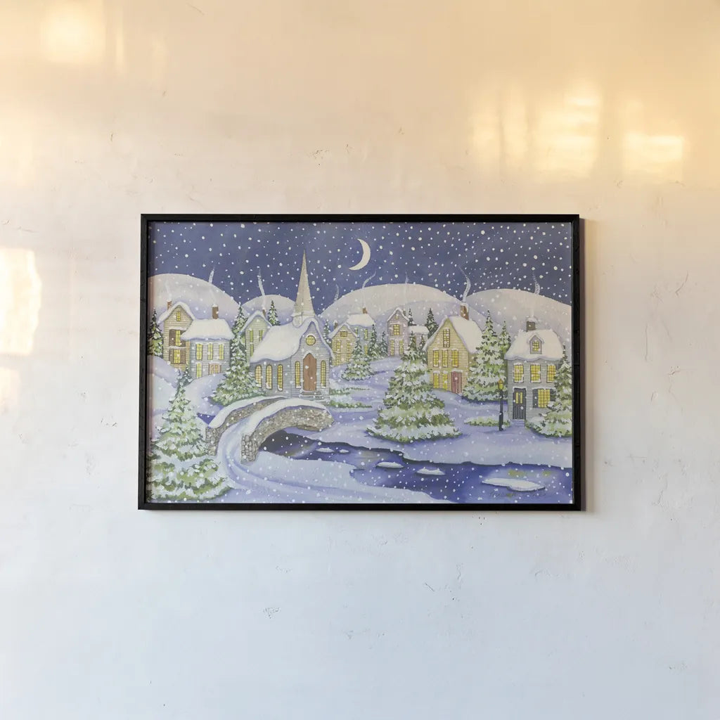 All is Calm All is Bright by Kathleen Parr McKenna. shown as a paper print in a black flame. Available as a archival giclee rolled canvas, fine art paper, or poster print. SKU 70569i.