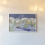All is Calm All is Bright by Kathleen Parr McKenna. shown as a paper print in a white frame. Available as a archival giclee rolled canvas, fine art paper, or poster print. SKU 70569i.