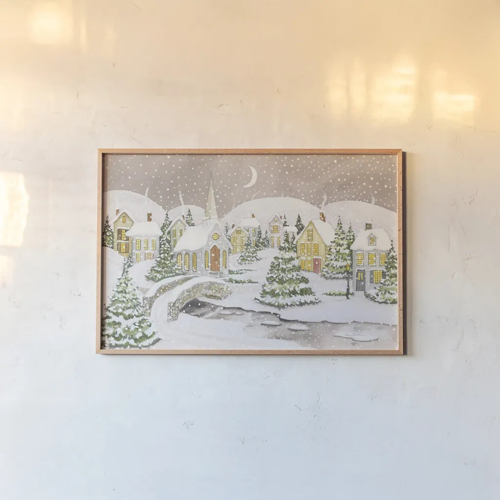 All is Calm All is Bright Light by Kathleen Parr McKenna. shown as a paper print in a natural frame. Available as a archival giclee rolled canvas, fine art paper, or poster print. SKU 70571i.